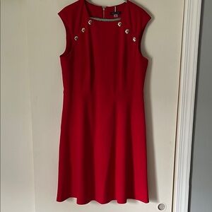 Tommy Hilfiger Red Midi Dress with Chain Accents